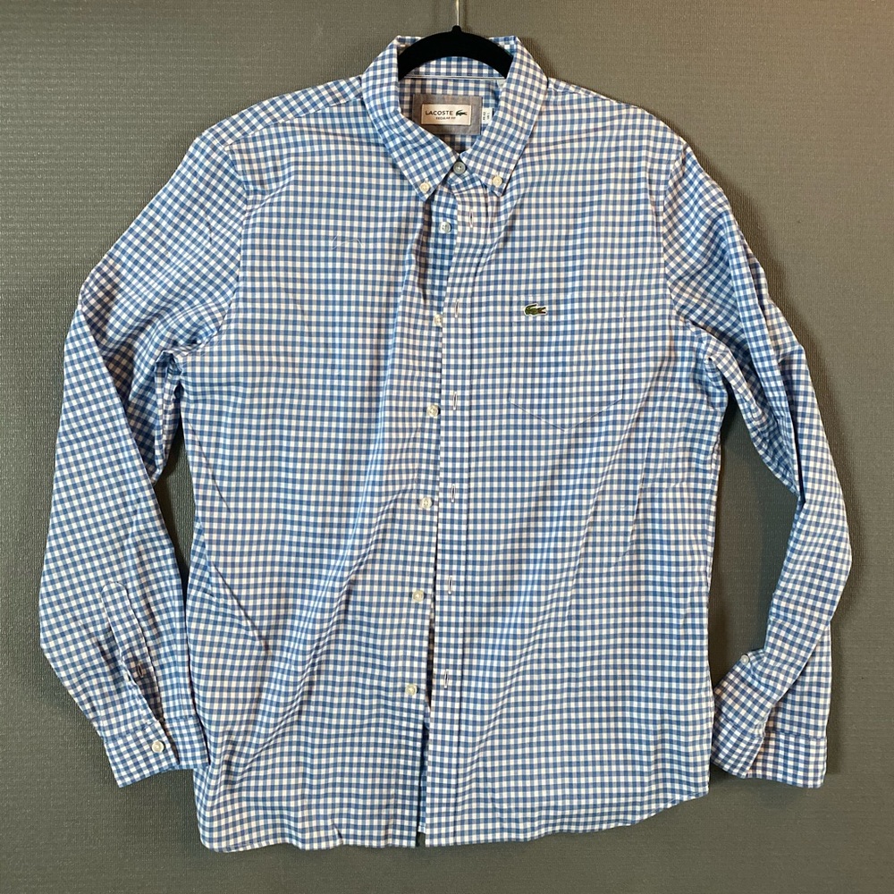 Lacoste Blue and White Checkered Dress Shirt